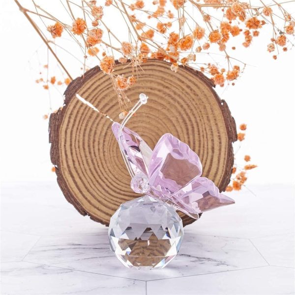 dropship from factory h&d hyaline & dora pink crystal flying butterfly with crystal ball base figurine collection cut glass ornament statue animal collectible mass production supply