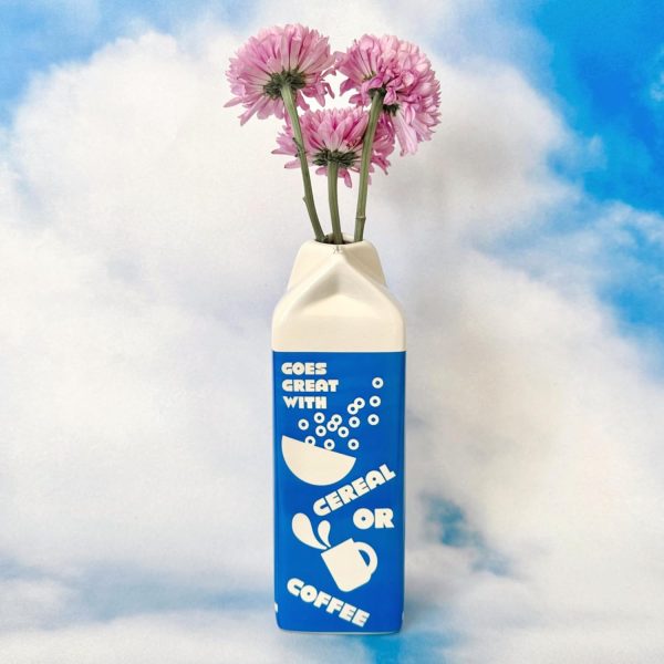 oem/odm services ban.do vintage inspired rise and shine decorative ceramic vase, unique home/kitchen/office accent, oat milk affordable bulk deals