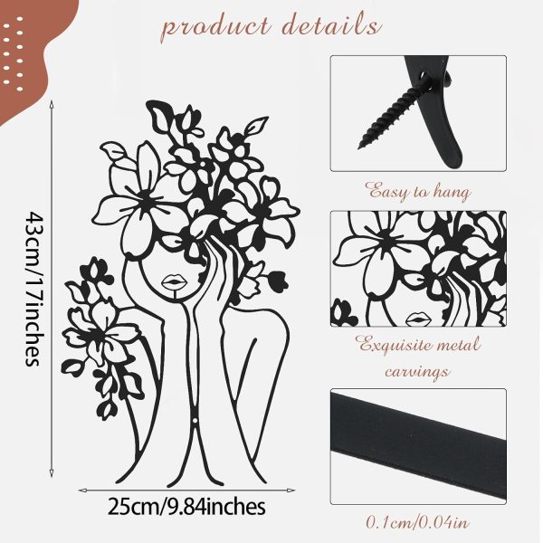 factory direct therwen 4 metal wall art decor minimalist abstract woman single line drawing wall art female home decor hanging art print for bedroom bathroom living room, black 17 x 10 in(stylish style) volume discount