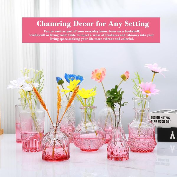 oem/odm services brajttt pink flower vase set, glass bud vase in bulk set of 8,artistic and cultural flavor mini vases for home office decor, bedroom, office, living room decorations,wedding affordable bulk deals