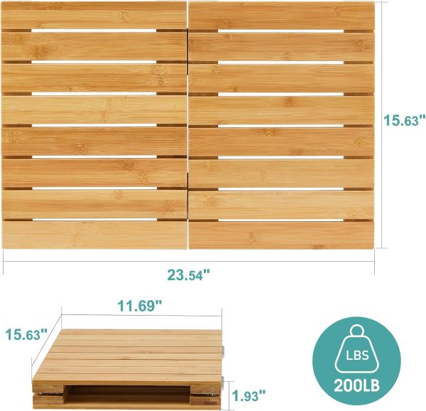 manufacturer direct waterproof bamboo bath mat for shower, wooden floor mat for bathroom, foldable | non-slip | heavy duty, shower mat for indoor outdoor, 23.5in x 15.6in trade price