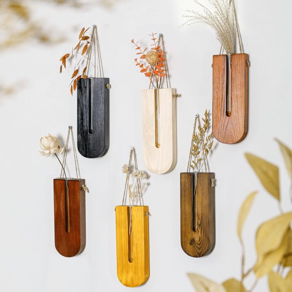 bulk purchase 6 pack wall planters for indoor plants, wooden hanging planter, propagation station, wooden pocket vase, wood wall decor for living room bedroom bathroom trade price