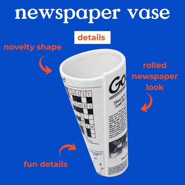 oem/odm services ban.do vintage inspired newspaper vase, retro ceramic shelf decor, unique/novelty/eclectic flower vase, newspaper affordable bulk deals
