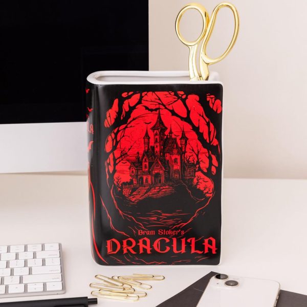 oem/odm services steel mill & co original large book-shaped decorative vase, ceramic vases for fall home decor, cute halloween bookshelf decor, unique vase for book lovers, dracula affordable bulk deals