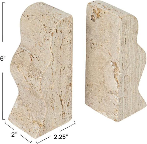 supplier direct creative co-op decorative travertine wave bookends, natural, set of 2 wholesale prices