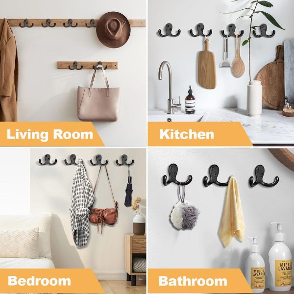 competitive pricing 10 pack coat hooks wall hooks for hanging, heavy duty double prong metal hook wall mounted for living room, bathroom, kitchen, bedroom for coat, bag, scarf, towel, hat, key, cup (black) one-stop wholesale