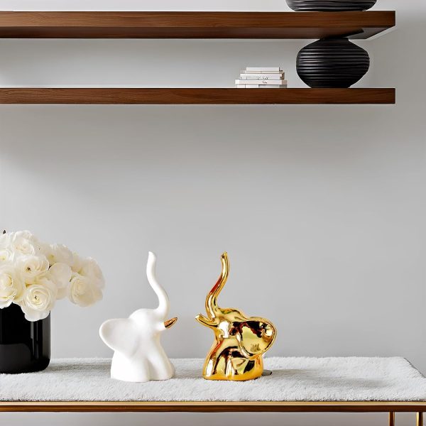 dropship from factory home decor elephant statues,1 pair, small decorative accents for shelves, livingroom and bedroom, gold and white mass production supply