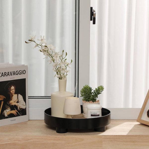 wholesale direct decorative tray coffee table tray round trays for home decor bathroom counter tray perfume organizer for dining table, dresser, kitchen,12 inch, black bulk purchase at factory prices