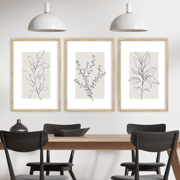 bulk purchase neutral botanical prints wall art decor set of 3 minimalist plant abstract line sign for office 16x11 inch living room home office wood framed boho family paintings wall hanging (wood) trade price