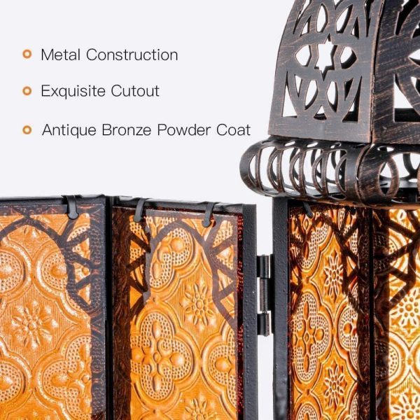 custom wholesale needomo moroccan lanterns decorative indoor & outdoor, hanging candle lantern, 11'' vintage candle holder, metal lanterns decorative, table, patio, porch, shelf, ramadan decorations (amber) oem/odm services