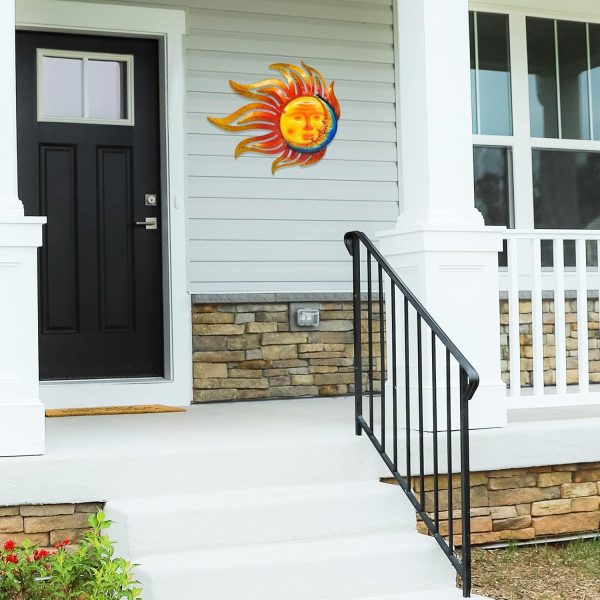 factory direct tuokiuhn sun metal wall art outdoor decor sun moon face wall decor rust proof large metal sun(18inch) hanging patio living room bedroom garden fence volume discount