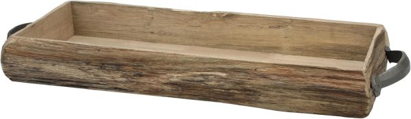 wholesale direct stonebriar rectangle natural wood bark serving tray with metal handles, rustic butler tray, country centerpiece for dining table, unique candle holder, desk organizer for documents,21.7" x 7.9", brown bulk purchase at factory prices