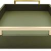 wholesale direct decorative coffee table tray - ottoman tray - breakfast, drinks, liquor serving platter - from farmhouse to modern - matte finish - champagne gold handles - loden green bulk purchase at factory prices