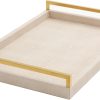 wholesale direct wv 17.8 * 11.8 “ ivory shagreen large serving tray, faux leather home decorative tray, coffee table ottoman tray with brushed gold stainless steel handle （ivory bulk purchase at factory prices