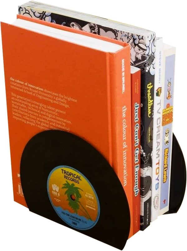 supplier direct vinbee retro vinyl bookends, record bookends for shelves classic cd record shape decorative book ends fun music theme musical bookends 1 pair wholesale prices