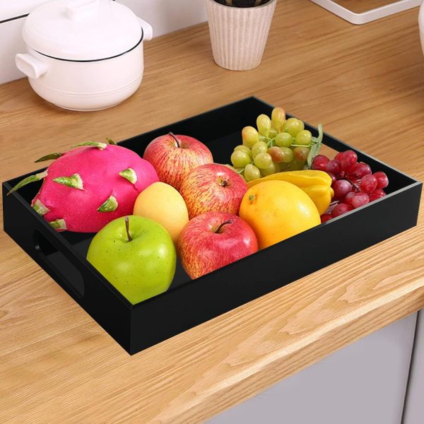 wholesale direct tasybox black serving tray, acrylic decorative serving trays with handles for kitchen dining room table ottoman vanity countertop 16" x 12" bulk purchase at factory prices