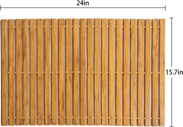 manufacturer direct strand woven bamboo bath mat bathroom rugs floor wood shower bathtub waterproof non slip accessories 16x24 inch easy to clean, suitable for outdoor, light color, 1 pc trade price