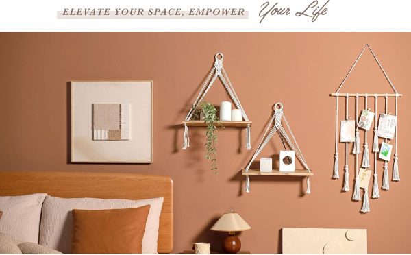 bulk purchase mkono macrame hanging shelves boho wall decor set of 2 rustic wood floating storage shelf for bedroom bathroom living room nursery dorm room, display shelving for hanging plants photos trade price