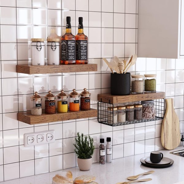 bulk purchase qeeig bathroom shelves over toilet wall mounted floating shelves farmhouse shelf toilet paper storage small 16 inch set of 3, rustic brown (019-bn3) trade price