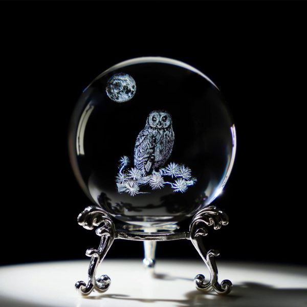 dropship from factory hdcrystalgifts 60mm 3d laser crystal ball paperweight owl figurines glass sphere decorative balls with stand gift mass production supply