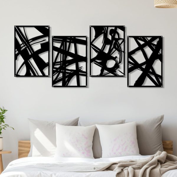 factory direct zzbakress 4 pieces abstract metal wall art, minimalist art decoration, paintings wall decor, 3d structure sculptures decor for living room bedroom bathroom office (black style 1) volume discount