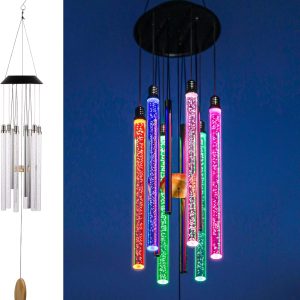 producer to buyer solar wind chimes for outside, desgully 6 led tubes color changing outdoor clearance unique garden decor colorful patio, gifts for her/him (37" long) discounted pricing