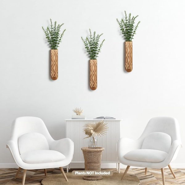 bulk purchase wall planter, geometric pattern wall vase for living room and farmhouse wall decor, 3 pack hanging planter for holding dried flowers and faux greenery, modern wood planter trade price
