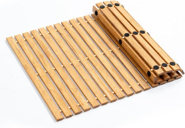 manufacturer direct strand woven bamboo bath mat bathroom rugs floor wood shower bathtub waterproof non slip accessories 16x24 inch easy to clean, suitable for outdoor, light color, 1 pc trade price