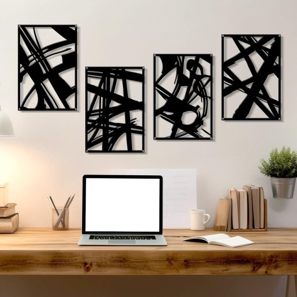 factory direct zzbakress 4 pieces abstract metal wall art, minimalist art decoration, paintings wall decor, 3d structure sculptures decor for living room bedroom bathroom office (black style 1) volume discount