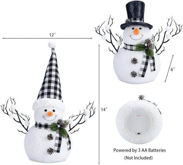 dropship from factory 2 pack black and white christmas decor, 14" lighted snowmen tree buffalo check plaid farmhouse decorations, table centerpieces rustic gifts tiered tray decor with for xmas party decor mass production supply