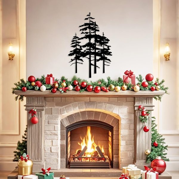 factory direct metal pine tree wall art decor nature home decor cedar tree metal sign wall decorations for living room, nature forest metal decor, tree wall art, nature lover gift (black, larger) volume discount