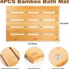 manufacturer direct 4 pcs summer bamboo bath mat sturdy waterproof bamboo shower mat natural wood bath mat wooden bathroom carpet for doorway bathroom kitchen indoor or outdoor spaces use, 21.26 x 14.17 inches trade price