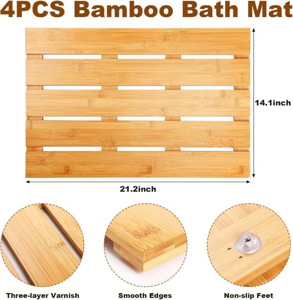 manufacturer direct 4 pcs summer bamboo bath mat sturdy waterproof bamboo shower mat natural wood bath mat wooden bathroom carpet for doorway bathroom kitchen indoor or outdoor spaces use, 21.26 x 14.17 inches trade price