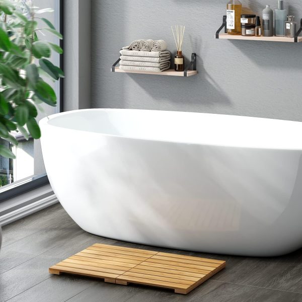 manufacturer direct waterproof bamboo bath mat for shower, wooden floor mat for bathroom, foldable | non-slip | heavy duty, shower mat for indoor outdoor, 23.5in x 15.6in trade price