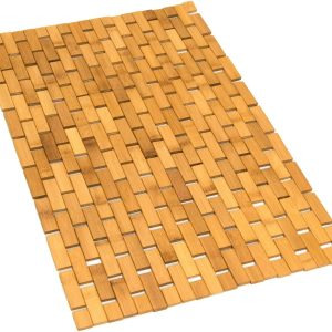 manufacturer direct natural bamboo bath mat, wooden door mat kitchen floor bath rug, bathroom shower and tub mats, wooden bath mat for shower, bath, spa or sauna (16 x 24 inch) trade price