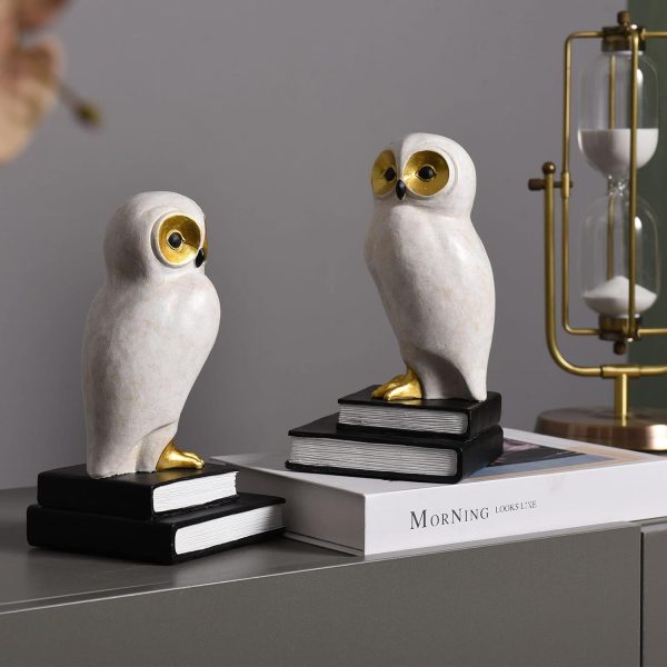 supplier direct book ends for shelves, owl decorative bookends bronze bird book stopper unique kids book holders with anti-slip base luxurious bookends for kids rooms office home decor(white) wholesale prices