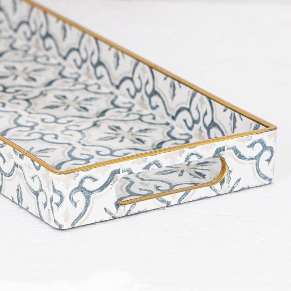 wholesale direct maoname white decorative tray, plastic vanity tray with handles, rectangular moroccan tray, long narrow tray for bathroom, toilet tank, 13.8" x 6" x 1.57" bulk purchase at factory prices
