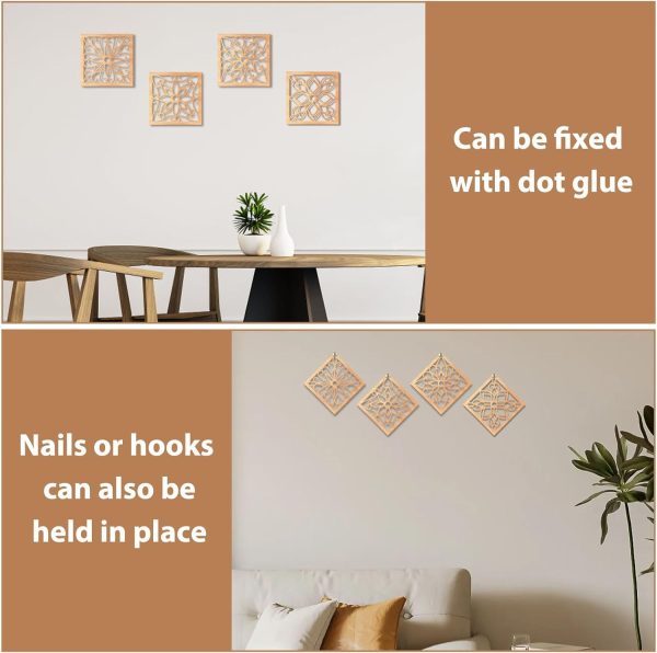 bulk purchase koyiltd 4 pieces thicken rustic wall decor,flower carved wall art,wooden hollow carved design (square, 8.2in) trade price