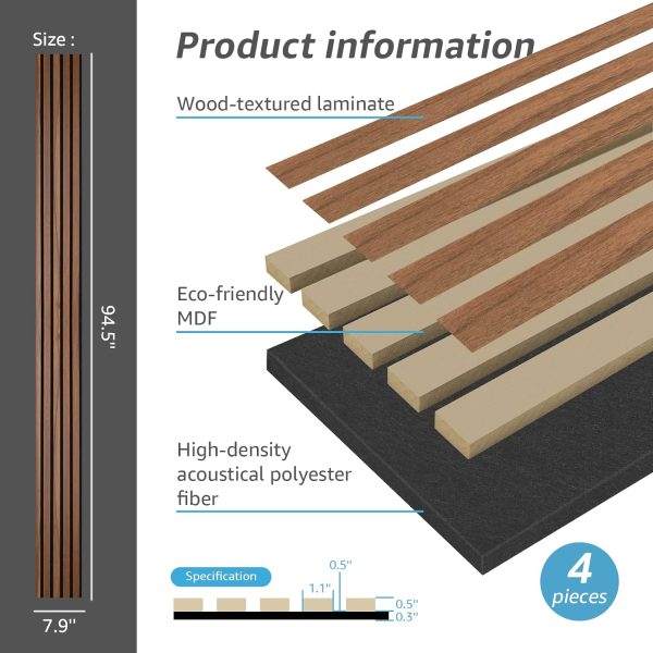 bulk purchase art3d 4-piece wood slat acoustic panels for stylish decor and noise reduction, 3d textured panel for ceiling and wall, walnut trade price