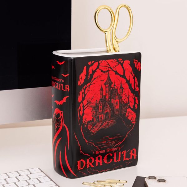 oem/odm services steel mill & co original large book-shaped decorative vase, ceramic vases for fall home decor, cute halloween bookshelf decor, unique vase for book lovers, dracula affordable bulk deals