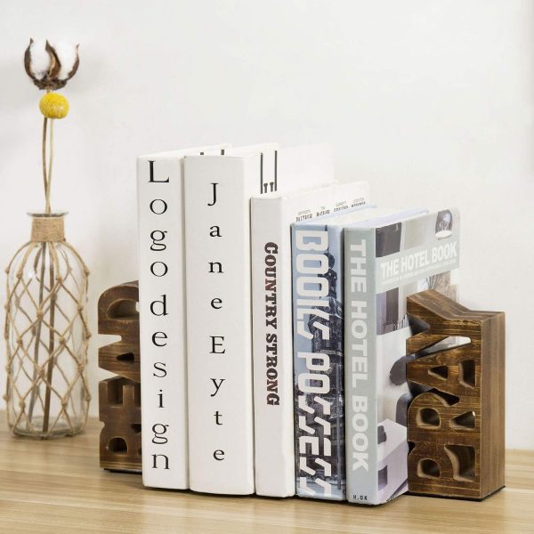 supplier direct mygift rustic burnt wood decorative bookends with read and pray carved block words, home office children's library book stand, 1 pair wholesale prices
