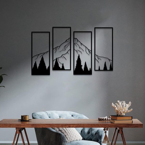 factory direct ruelen 4 pcs metal mountain and forest wall decorations line drawing wall art minimalist wall decor rustic nature home wall art sculpture office living room bedroom volume discount
