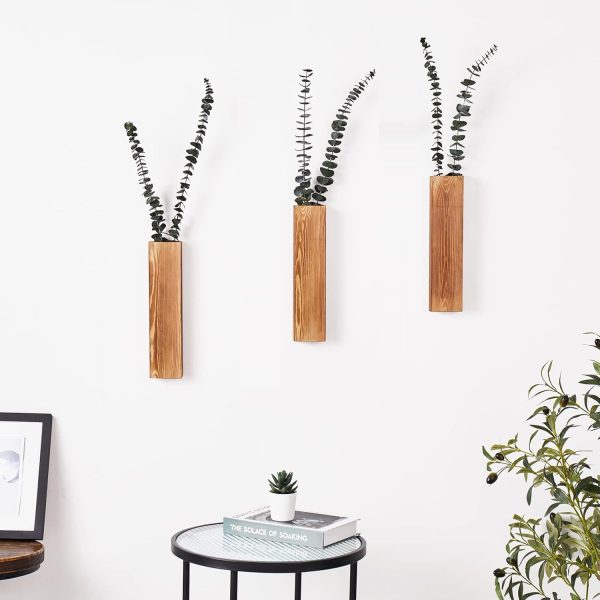 bulk purchase 3 pack wall planters for indoor plants, wood wall decor for bathroom, bedroom living room, modern farmhouse wooden pocket wall vases for dried flowers and faux greenery plants (brown) trade price