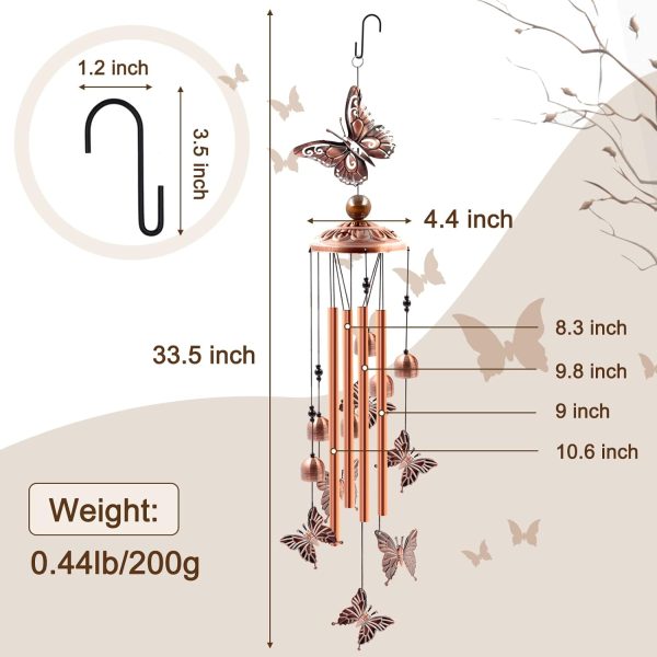 producer to buyer wind chimes outdoor clearance, butterflies aluminum tube windchime with s hook,patio garden decor, housewarming gift. discounted pricing