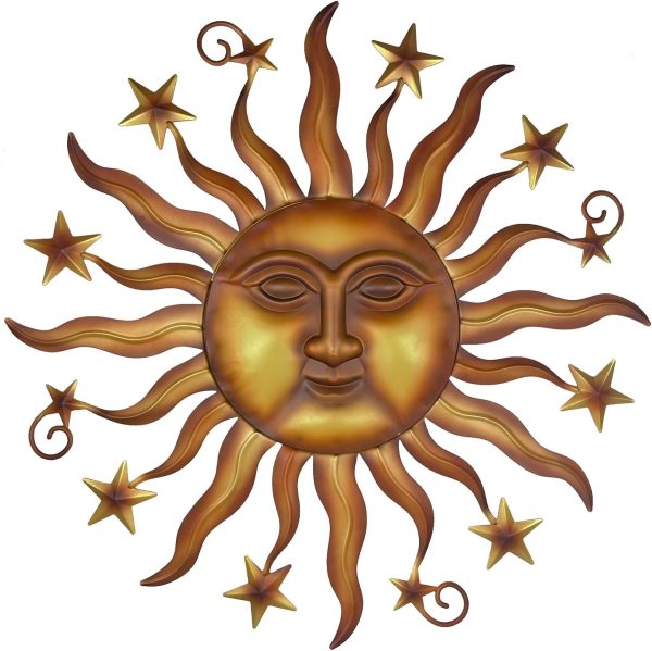 factory direct liffy 24" sun metal wall art outdoor decor - 3d sun face metal wall sculpture - hanging decoration gift ideal for home accent, bedroom, garden, patio, farmhouse - lively and vibrant volume discount