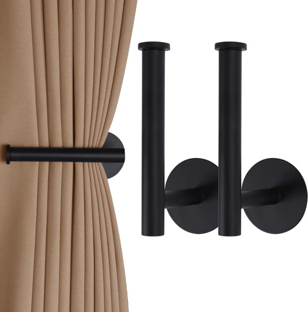 bulk purchase 2 pack curtain holdbacks no drill curtain tiebacks adhesive curtain holdbacks curtain pull backs curtain hooks no drill curtain holders curtain tie backs for curtains (2, black) factory discount
