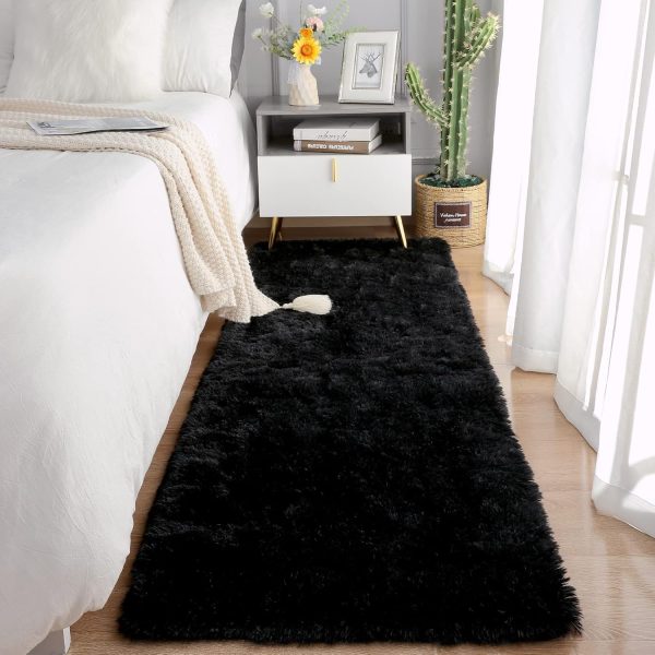 global sourcing chicrug soft runner rugs for bedroom living room plush fluffy rug 2x6 feet, shag furry area rug carpet non shedding for nursery children kids girls room home decorative, black oem/odm services