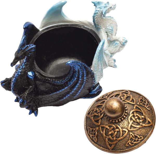 dropship from factory pacific giftware fantasy celtic knotwork dual yin yang dragons decorative trinket jewelry box figurine 5.75" long mass production supply