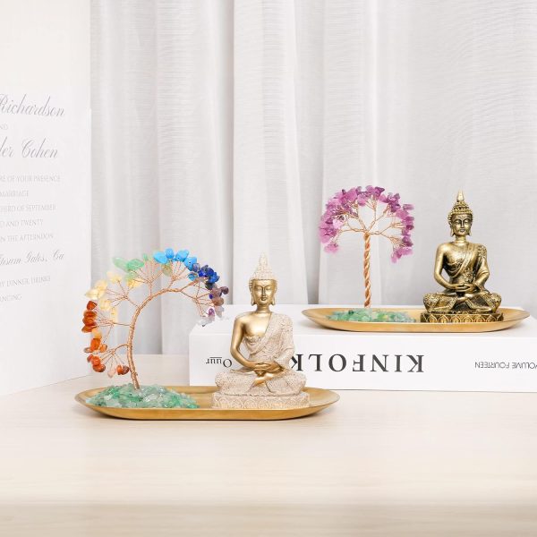 dropship from factory innolites 7 chakra crystal tree and buddha statue set, yoga meditation decor, money tree and buda statues for home living room office shelf decoration wealth and luck mass production supply