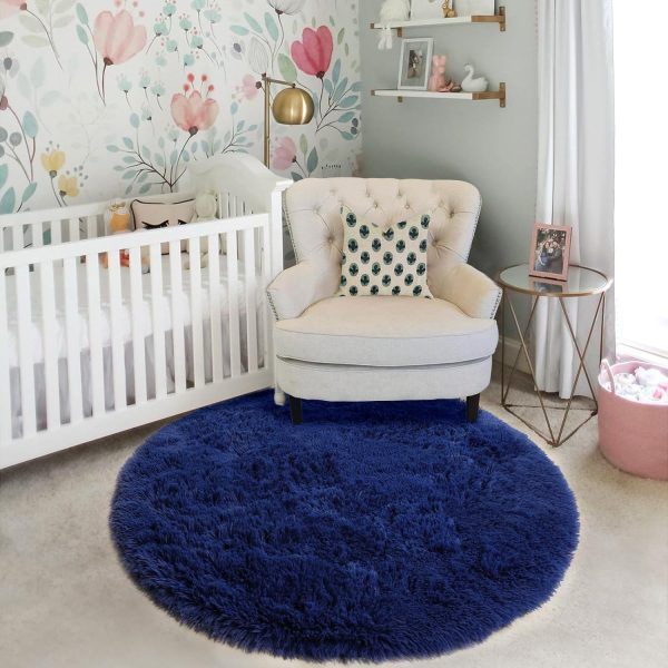global sourcing navy blue rug for bedroom,fluffy circle rug 4'x4' for kids room,furry carpet for teen's room,shaggy circular rug for nursery room,fuzzy plush rug for dorm,indigo carpet,cute room decor for baby oem/odm services